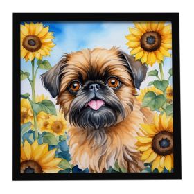 Brussels Griffon in Sunflowers Framed Metal Print Bathroom, Kitchen, Office, Home Decor Wall Art Ready to Hang, Square, 8X8