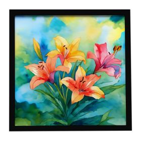 Lilies in Watercolor Framed Metal Print Bathroom, Kitchen, Office, Home Decor Wall Art Ready to Hang, Square, 8X8