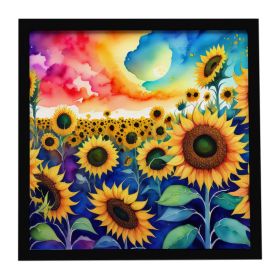 Sunflowers in Color Framed Metal Print Bathroom, Kitchen, Office, Home Decor Wall Art Ready to Hang, Square, 8X8