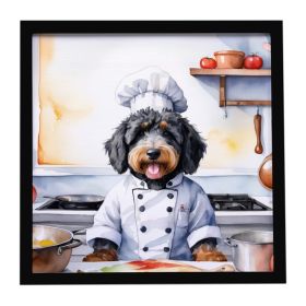 Bernedoodle The Chef Framed Metal Print Bathroom, Kitchen, Office, Home Decor Wall Art Ready to Hang, Square, 8X8