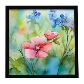 Alaska Forget-me-nots in Watercolor Framed Metal Print Bathroom, Kitchen, Office, Home Decor Wall Art Ready to Hang, Square, 8X8