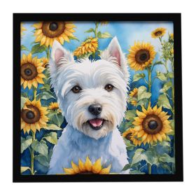 Westie in Sunflowers Framed Metal Print Bathroom, Kitchen, Office, Home Decor Wall Art Ready to Hang, Square, 8X8 (Default: Default)