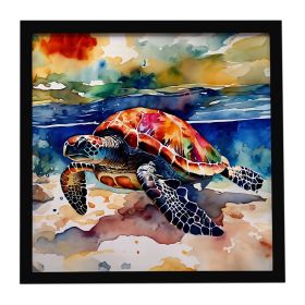 Loggerhead Sea Turtle Framed Metal Print Bathroom, Kitchen, Office, Home Decor Wall Art Ready to Hang, Square, 8X8 (Default: Default)