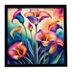 Colorful Calla Lilies Framed Metal Print Bathroom, Kitchen, Office, Home Decor Wall Art Ready to Hang, Square, 8X8 (Default: Default)