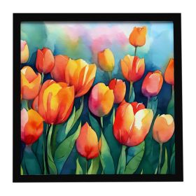 Tulips in Watercolor Framed Metal Print Bathroom, Kitchen, Office, Home Decor Wall Art Ready to Hang, Square, 8X8 (Default: Default)