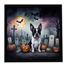 Boston Terrier Spooky Halloween Framed Metal Print Bathroom, Kitchen, Office, Home Decor Wall Art Ready to Hang, Square, 8X8 (Default: Default)