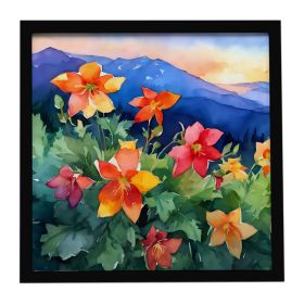 Colorado Rocky Mountain Columbine in Watercolor Framed Metal Print Bathroom, Kitchen, Office, Home Decor Wall Art Ready to Hang, Square, 8X8 (Default: Default)