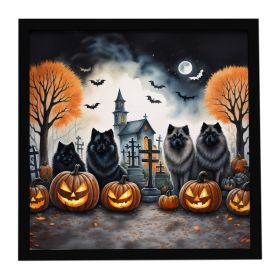 Keeshond Spooky Halloween Framed Metal Print Bathroom, Kitchen, Office, Home Decor Wall Art Ready to Hang, Square, 8X8 (Default: Default)