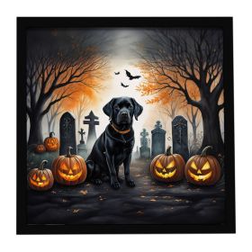 Black Labrador Retriever Spooky Halloween Framed Metal Print Bathroom, Kitchen, Office, Home Decor Wall Art Ready to Hang, Square, 8X8 (Default: Default)