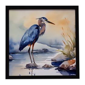 Blue Heron Framed Metal Print Bathroom, Kitchen, Office, Home Decor Wall Art Ready to Hang, Square, 8X8 (Default: Default)